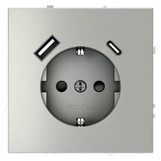 Изображение Розетка встраиваемая VOLTUM S70 с заземлением и защитными шторками 16А с USB А+С (сталь)