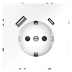 Изображение Розетка встраиваемая VOLTUM S70 с заземлением и защитными шторками 16А с USB А+С (белый матовый)